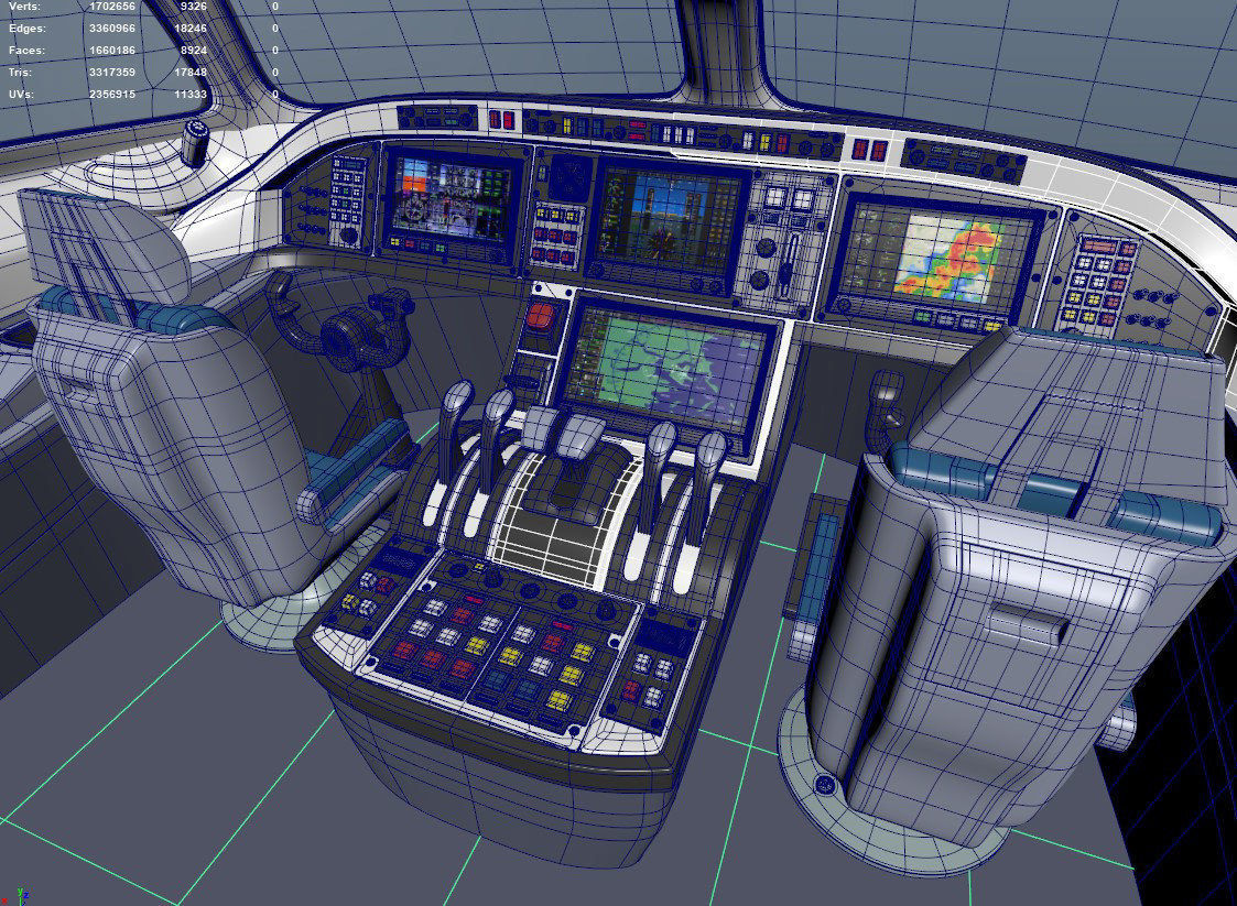 Cockpit interior of plane Low-poly 3D model_1