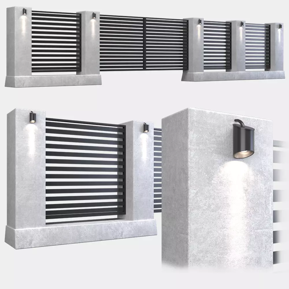 Fence with gate Low-poly 3D model_0