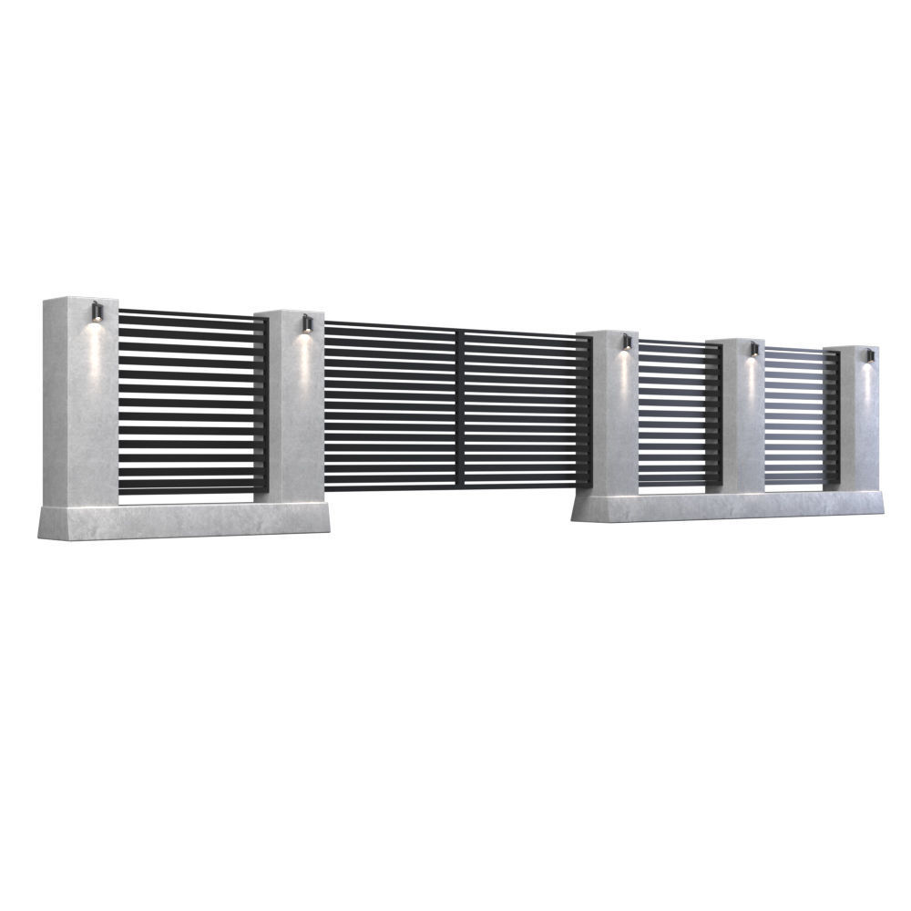 Fence with gate Low-poly 3D model_1