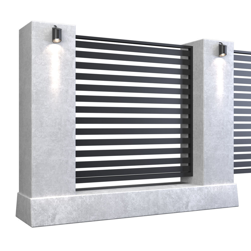 Fence with gate Low-poly 3D model_2