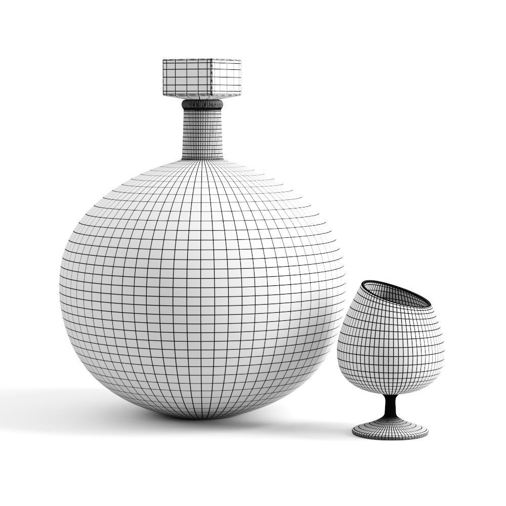 Decorative decanter and glass with cognac 3D model_5