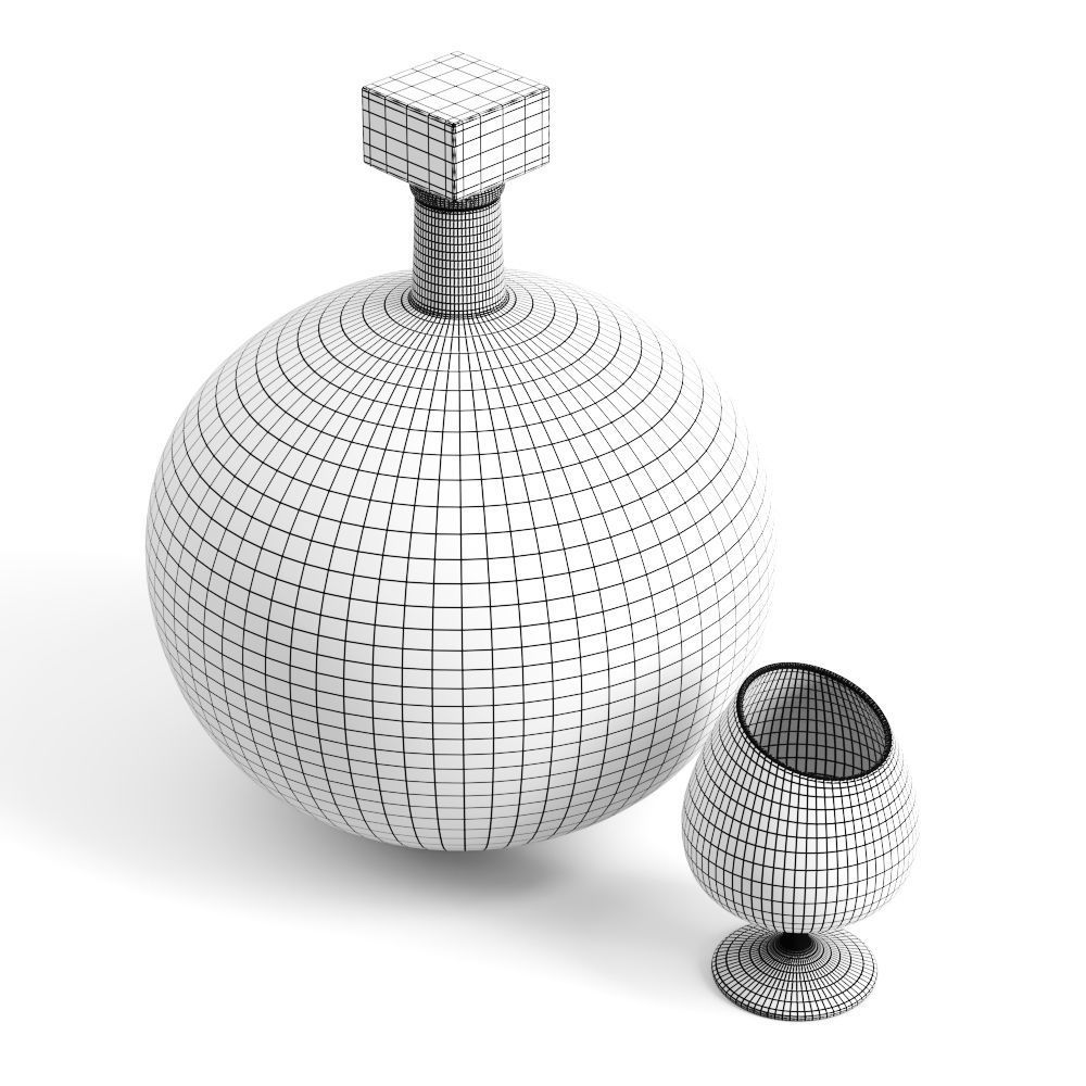 Decorative decanter and glass with cognac 3D model_4