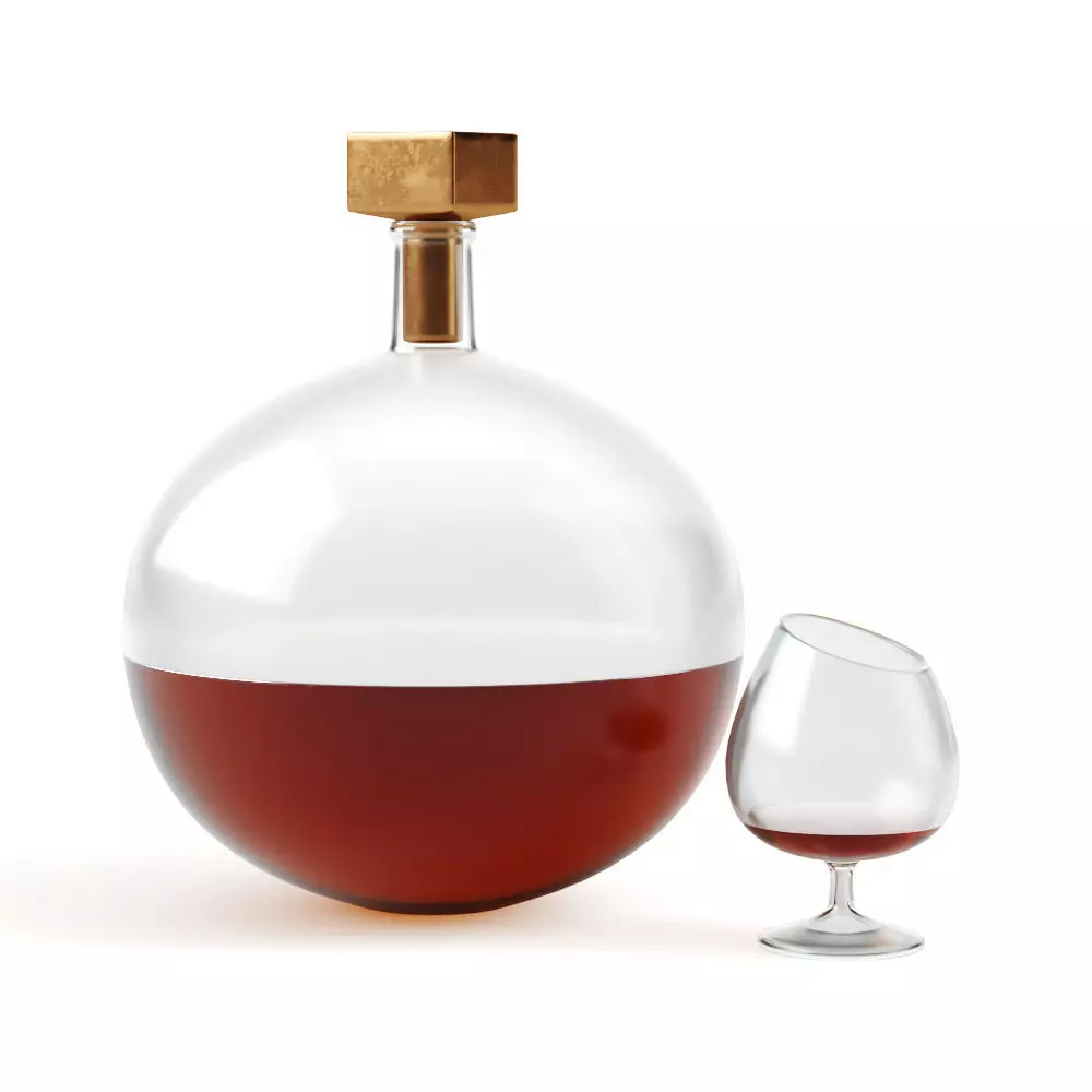 Decorative decanter and glass with cognac 3D model_0