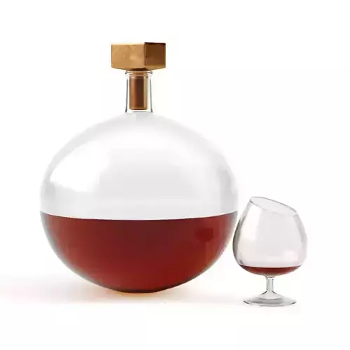 Decorative decanter and glass with cognac