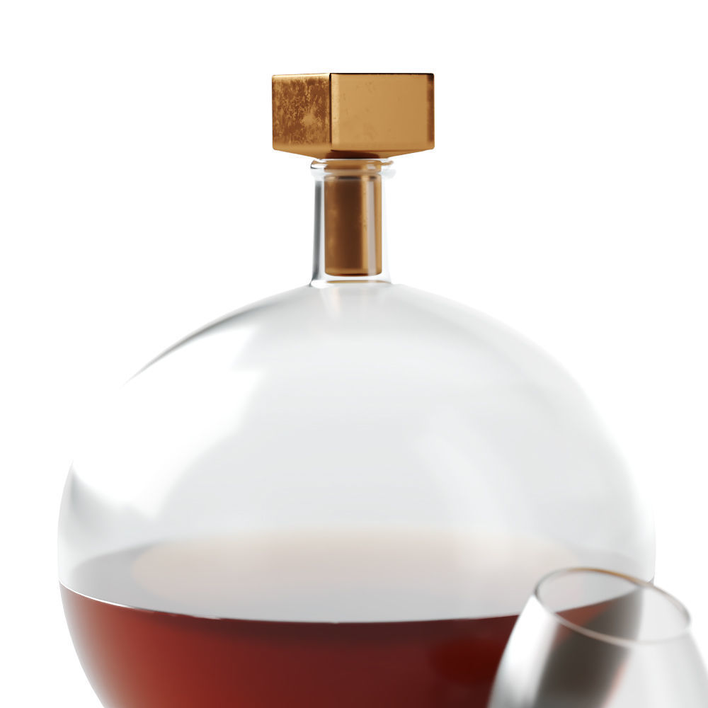 Decorative decanter and glass with cognac 3D model_1