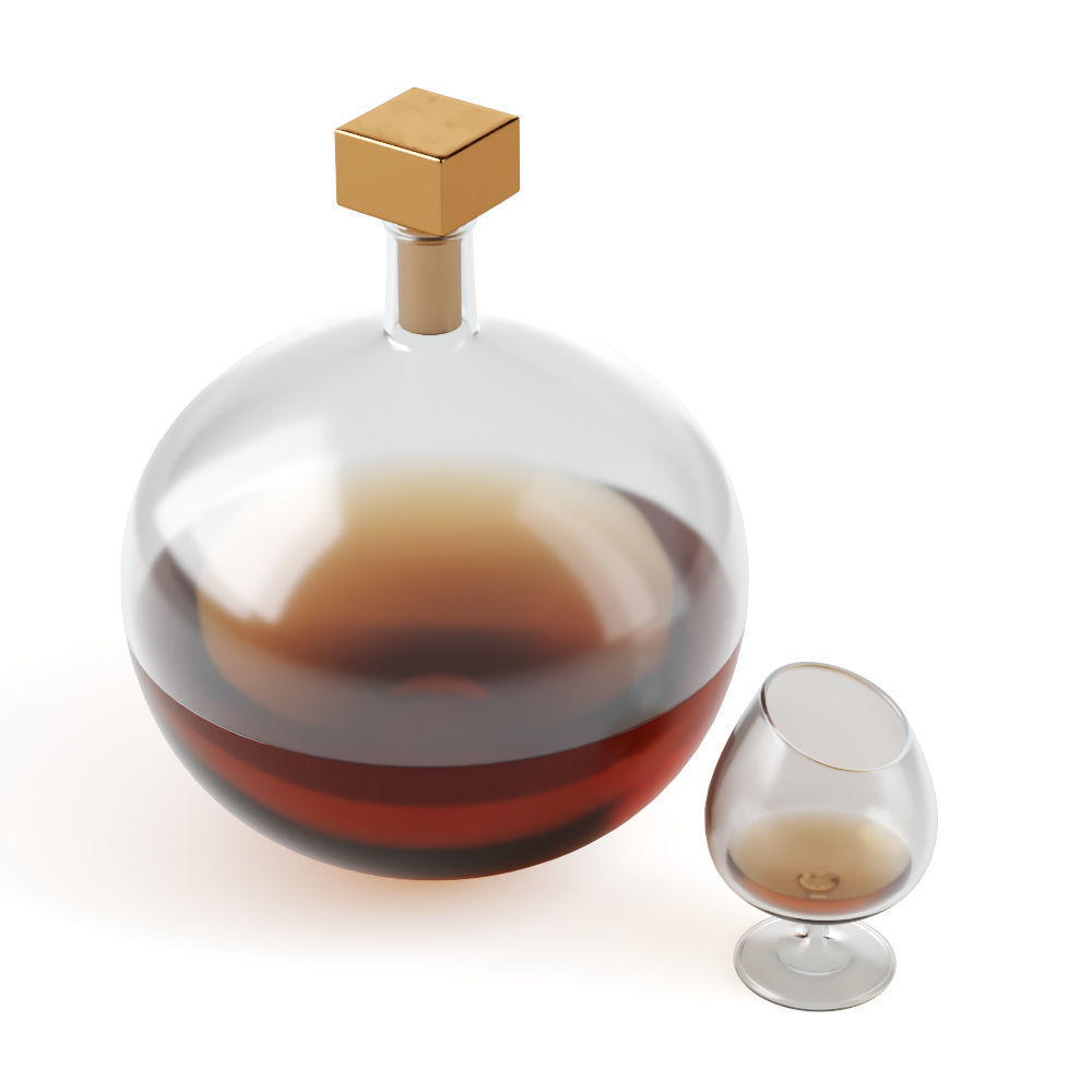 Decorative decanter and glass with cognac 3D model_2