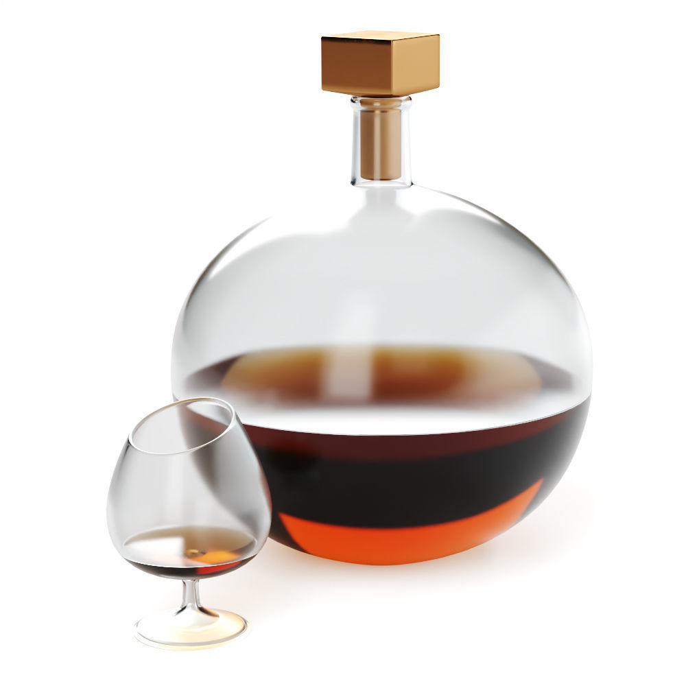 Decorative decanter and glass with cognac 3D model_3