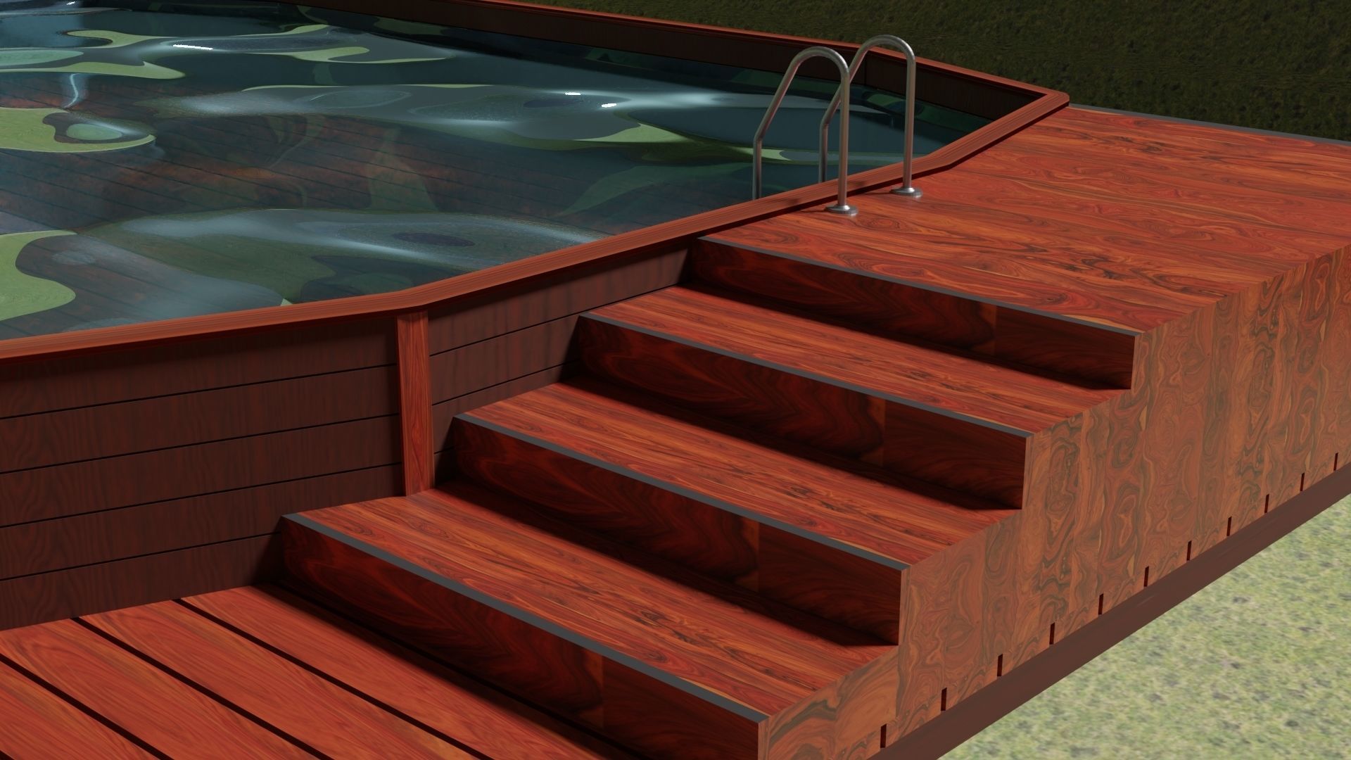 Wooden Swimming Pool Low-poly 3D model_2
