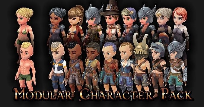 Modular character pack Low-poly 3D model