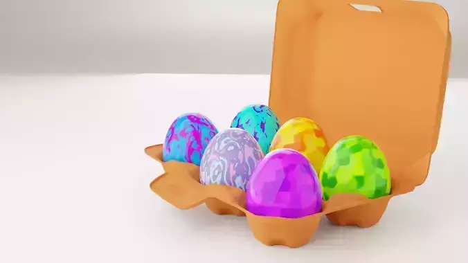 Rigged Egg Box 3D Model Including 6 Easter Eggs Low-poly 3D model