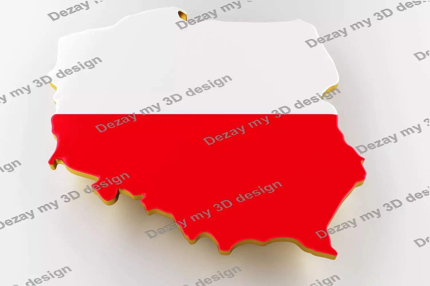 Map of Poland land border with flag 3D model