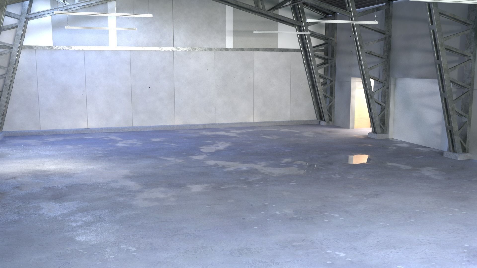 Hangar and Camaro Low-poly 3D model_3