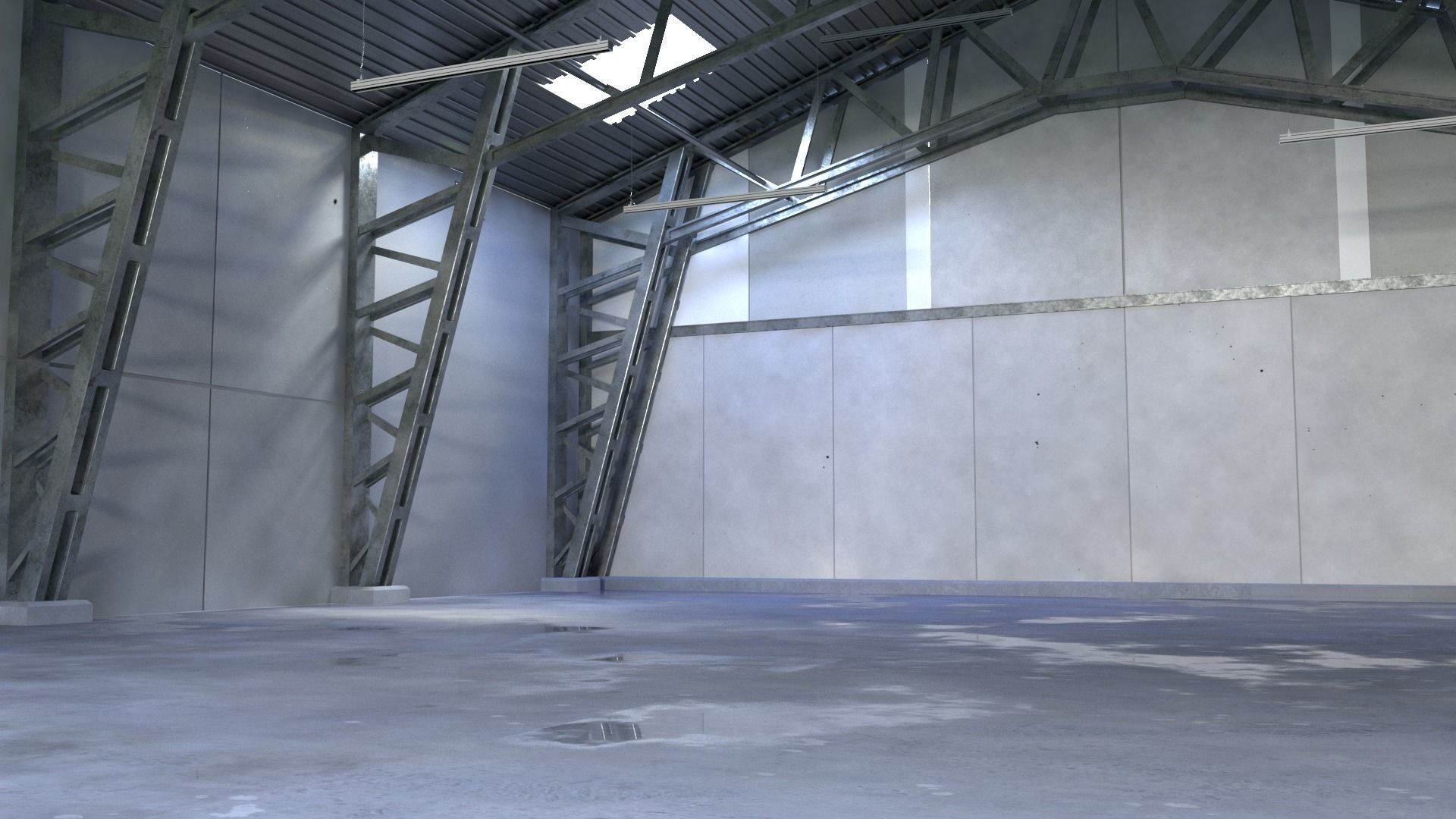 Hangar and Camaro Low-poly 3D model_2