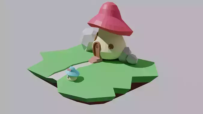 low poly mushroom house
