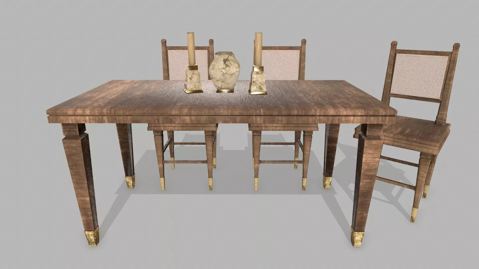 Table Set wooden chair Low-poly 3D model_0
