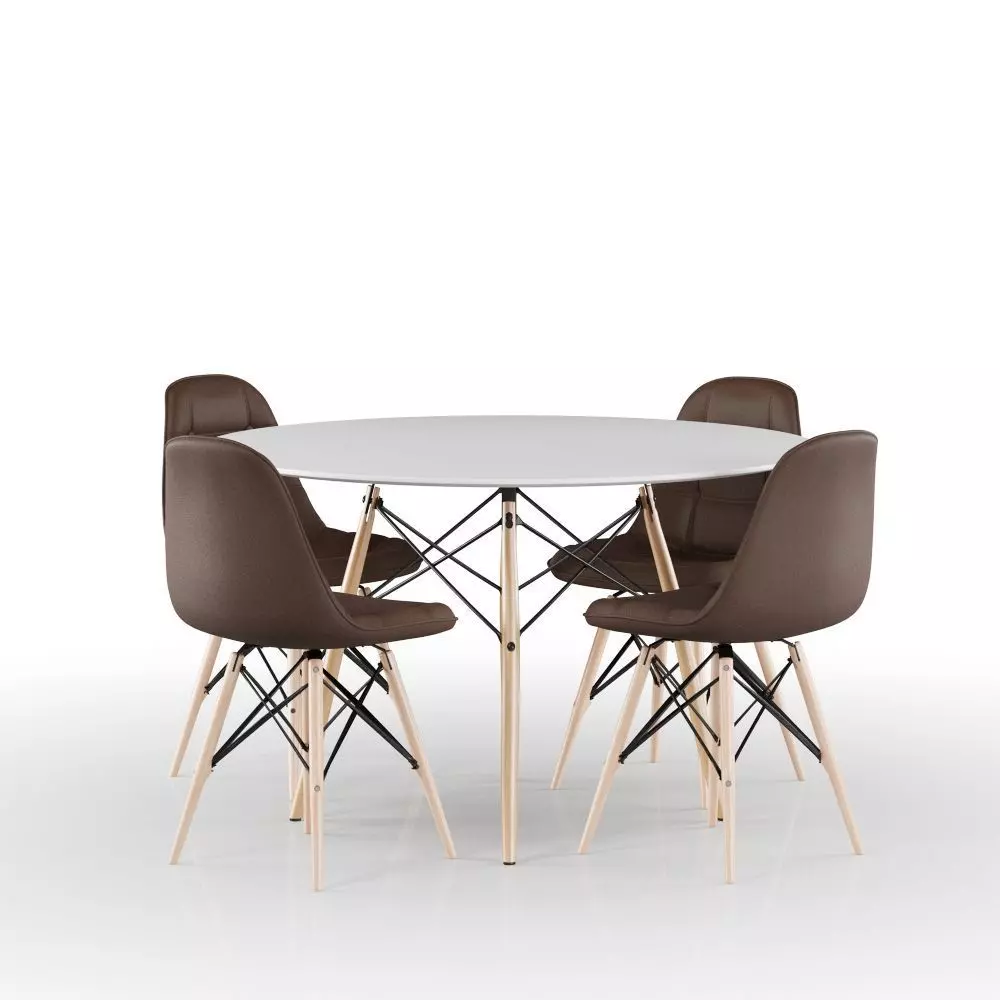 Set Eames Leather Table and Chairs 3D model