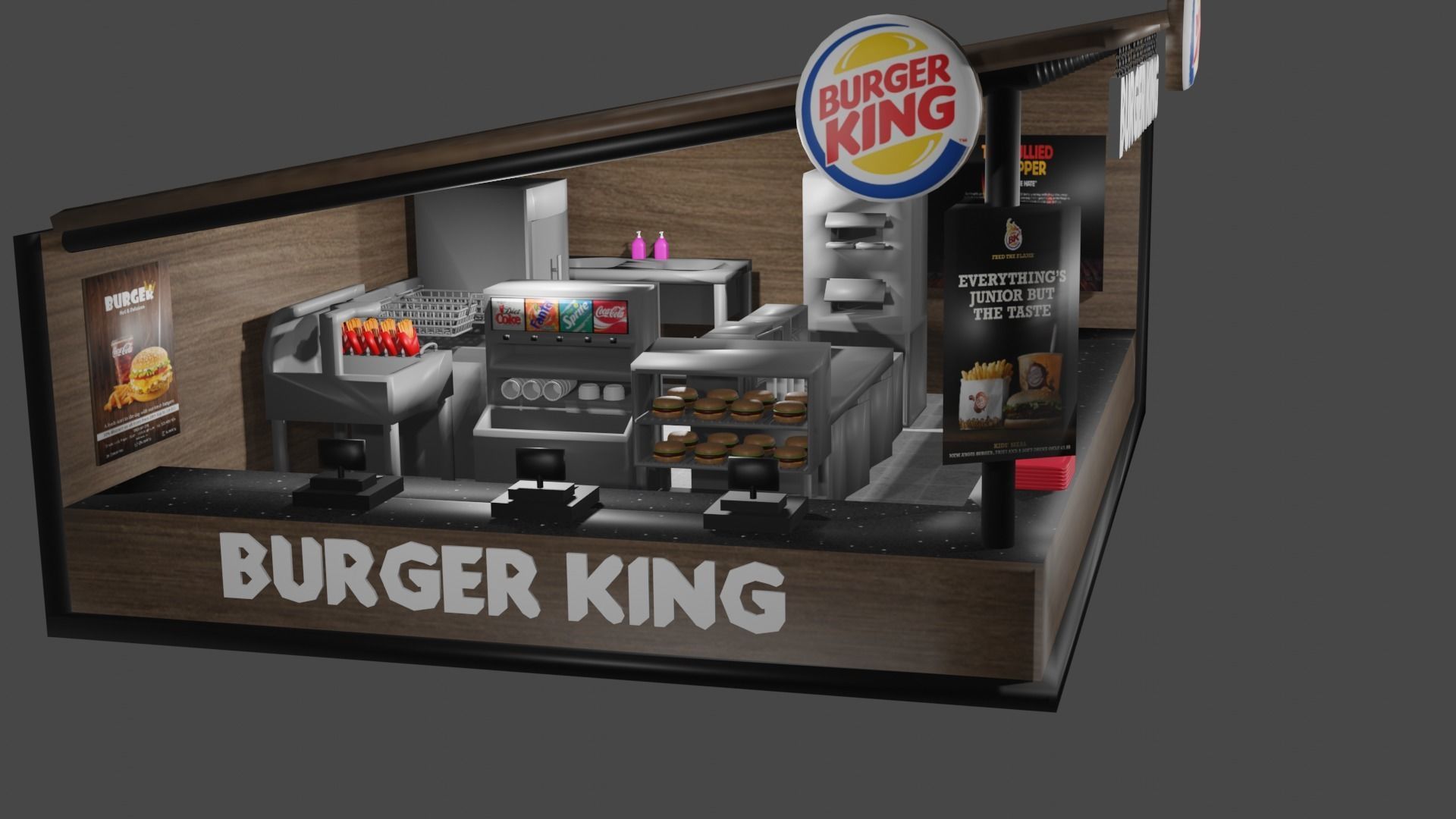 Burger King Kiosk Model Container Burger Restaurant Shop 3D model_2