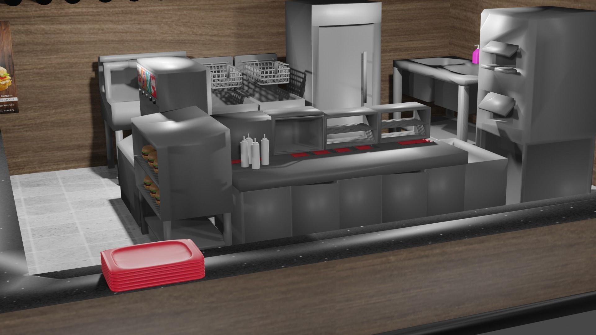 Burger King Kiosk Model Container Burger Restaurant Shop 3D model_3