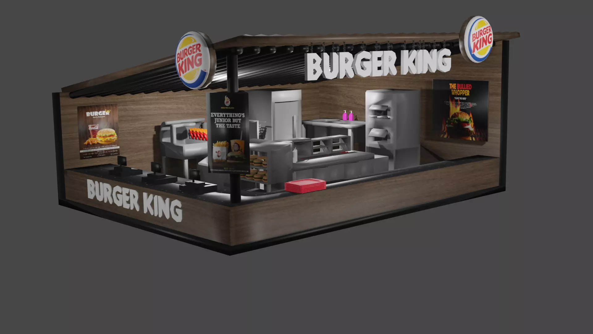 Burger King Kiosk Model Container Burger Restaurant Shop 3D model_0