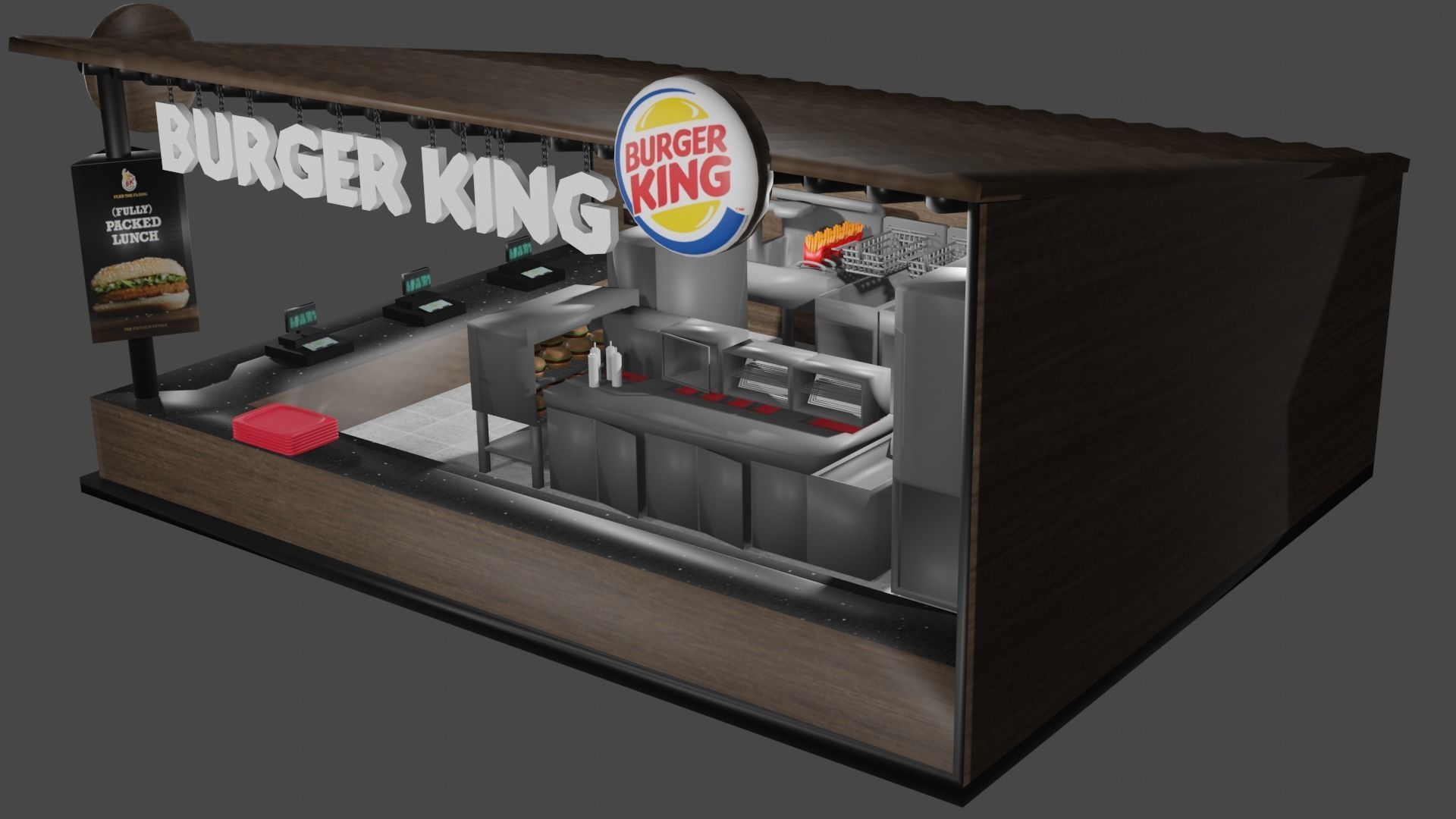 Burger King Kiosk Model Container Burger Restaurant Shop 3D model_1