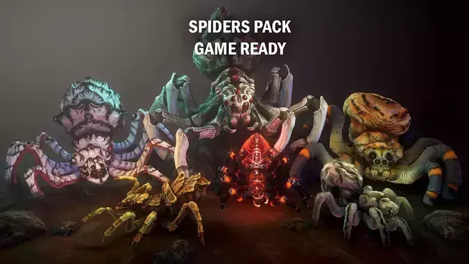 Spiders pack Low-poly 3D model
