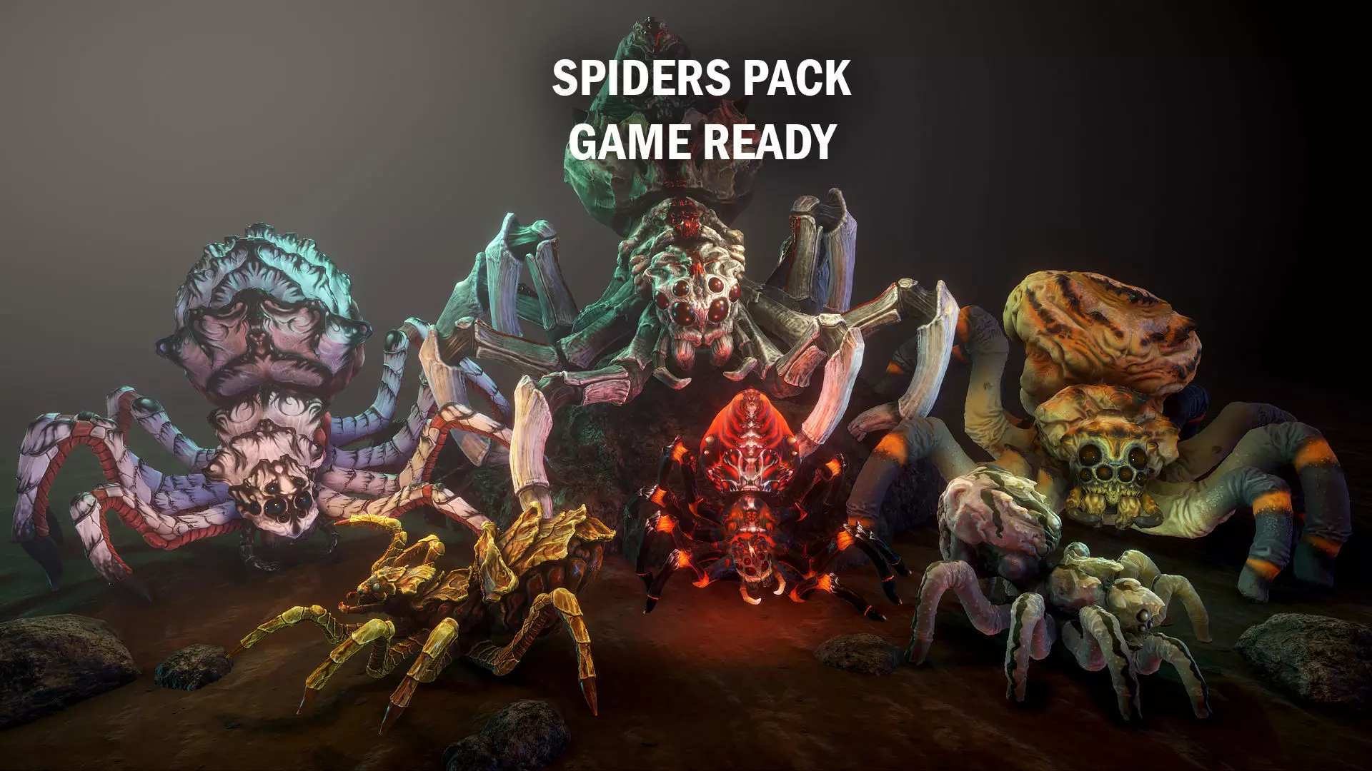 Spiders pack Low-poly 3D model_0