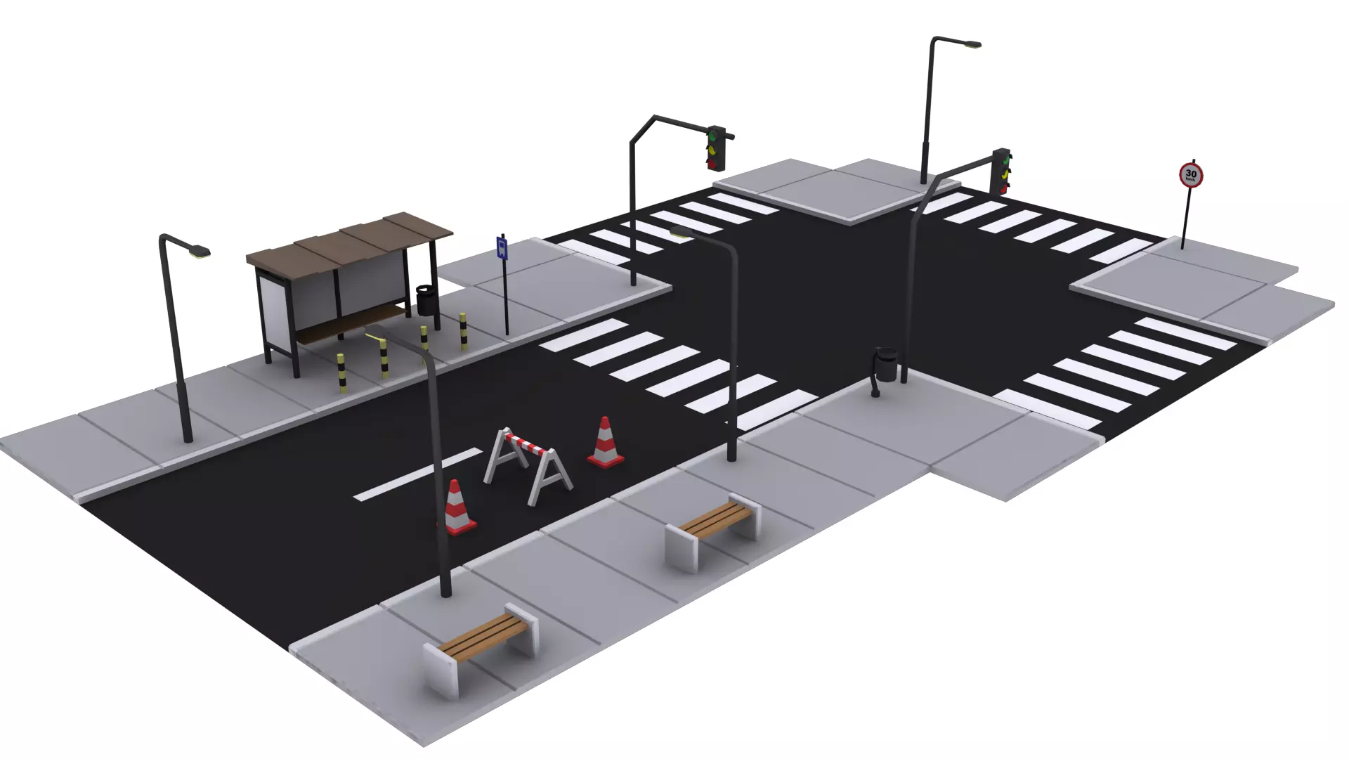 City Street Pack Lowpoly Low-poly 3D model