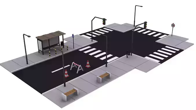 City Street Pack Lowpoly Low-poly 3D model