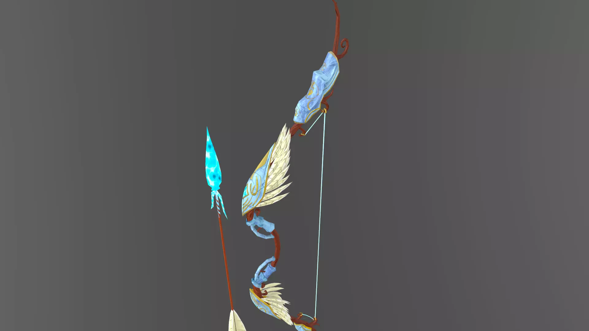 Elven bow and arrow  Low-poly 3D model_0