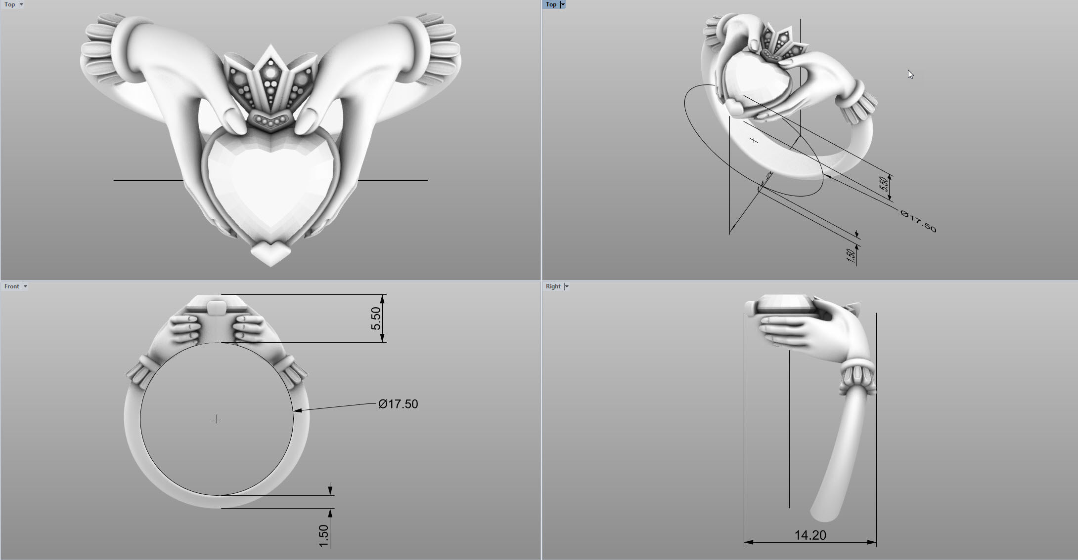 Claddagh ring 3D print model_3