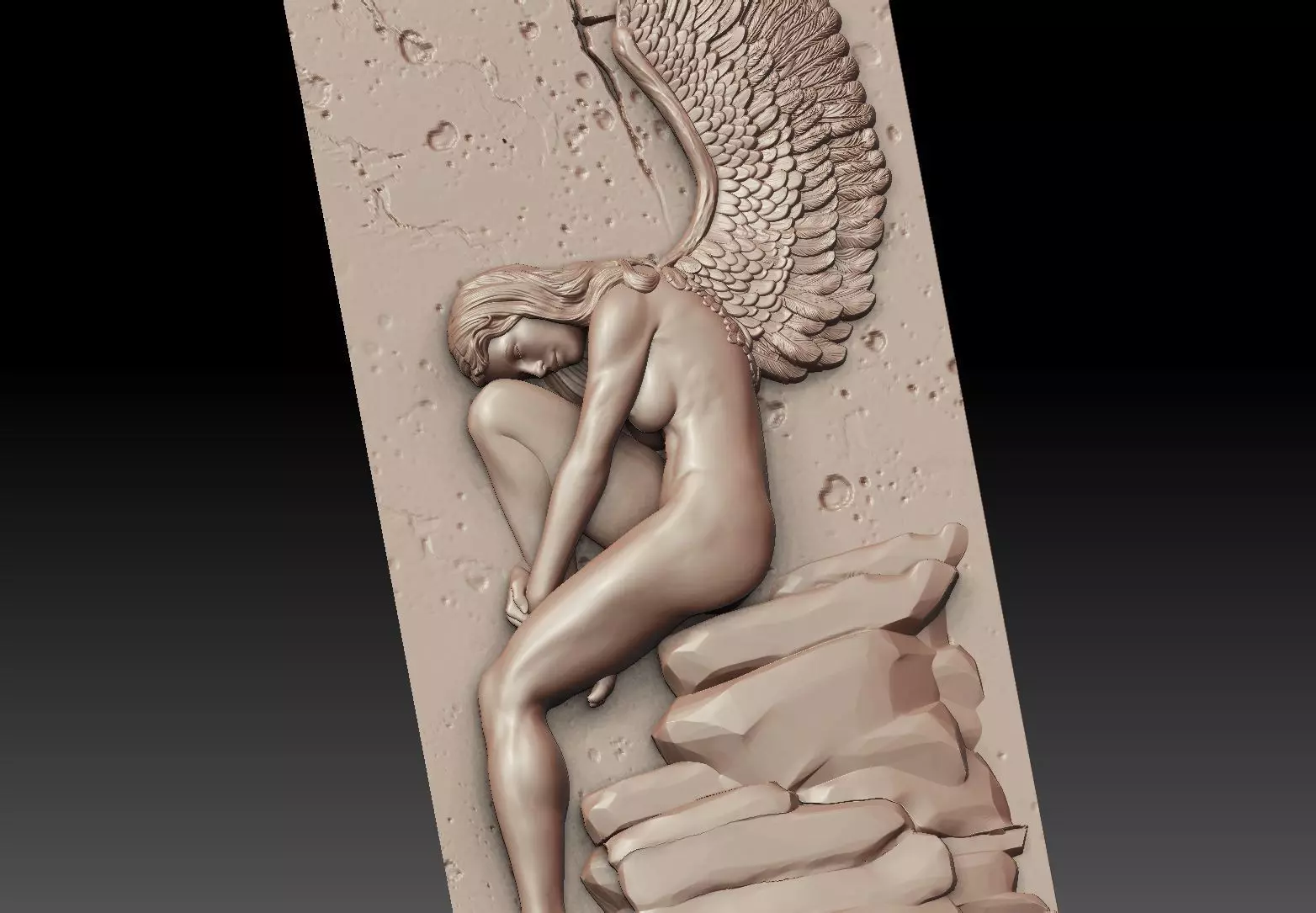 angel female Bas Relief 3D print model_0