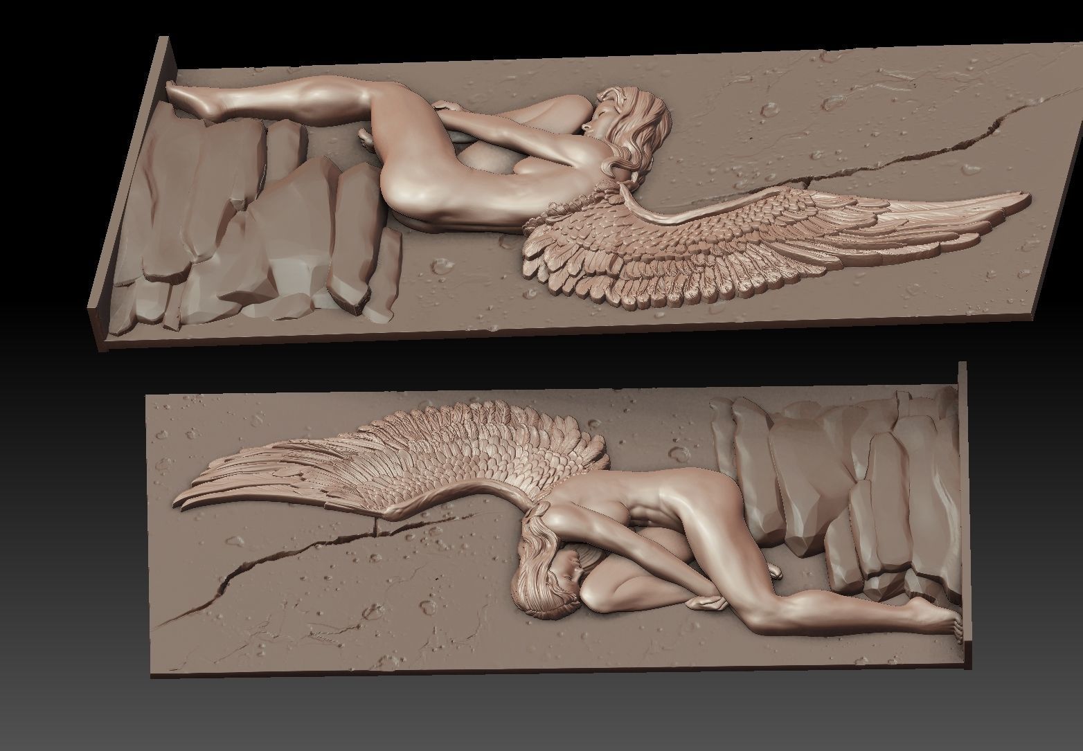 angel female Bas Relief 3D print model_1