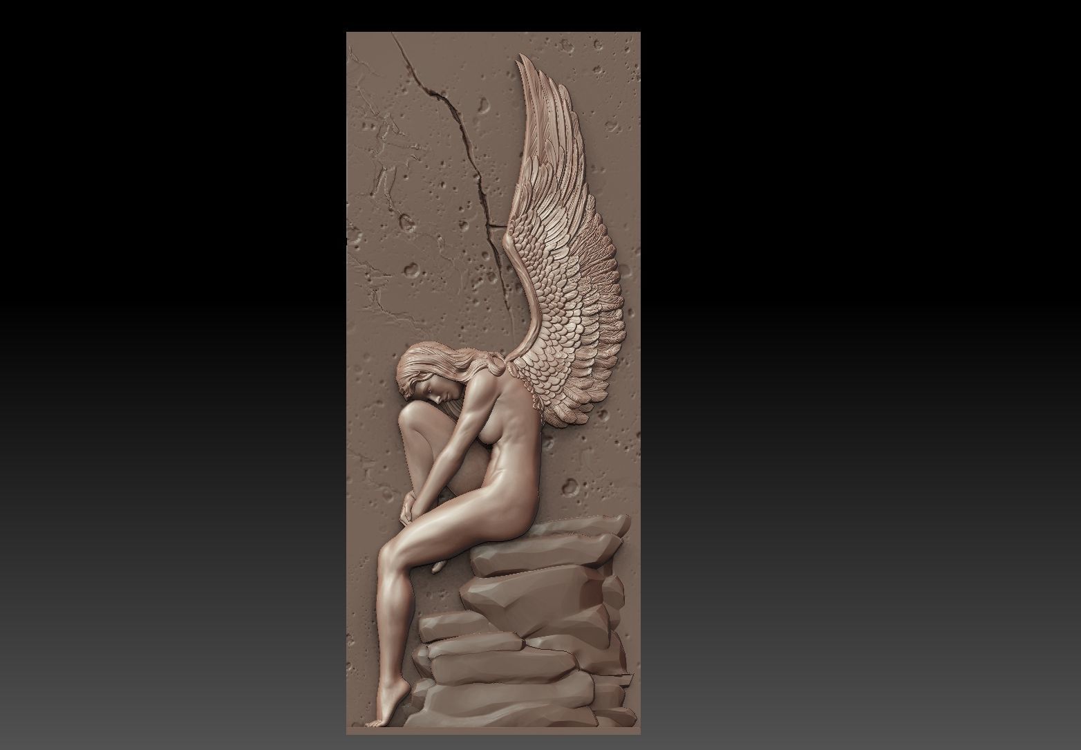 angel female Bas Relief 3D print model_3