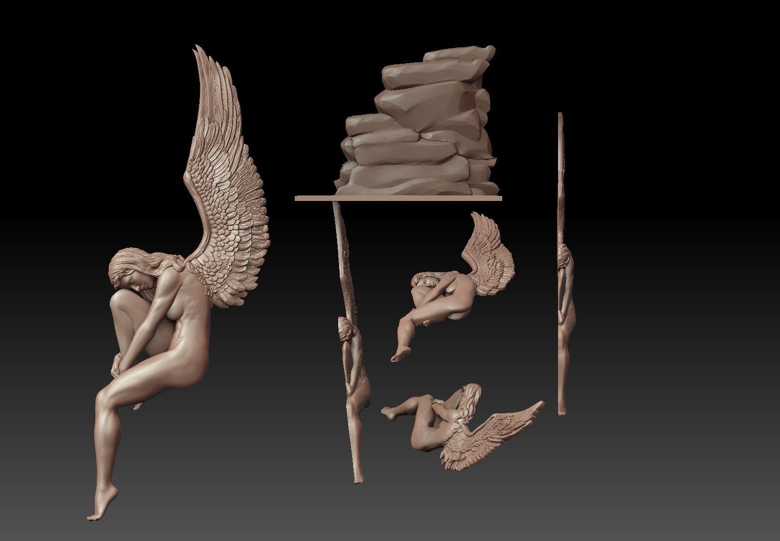 angel female Bas Relief 3D print model_6