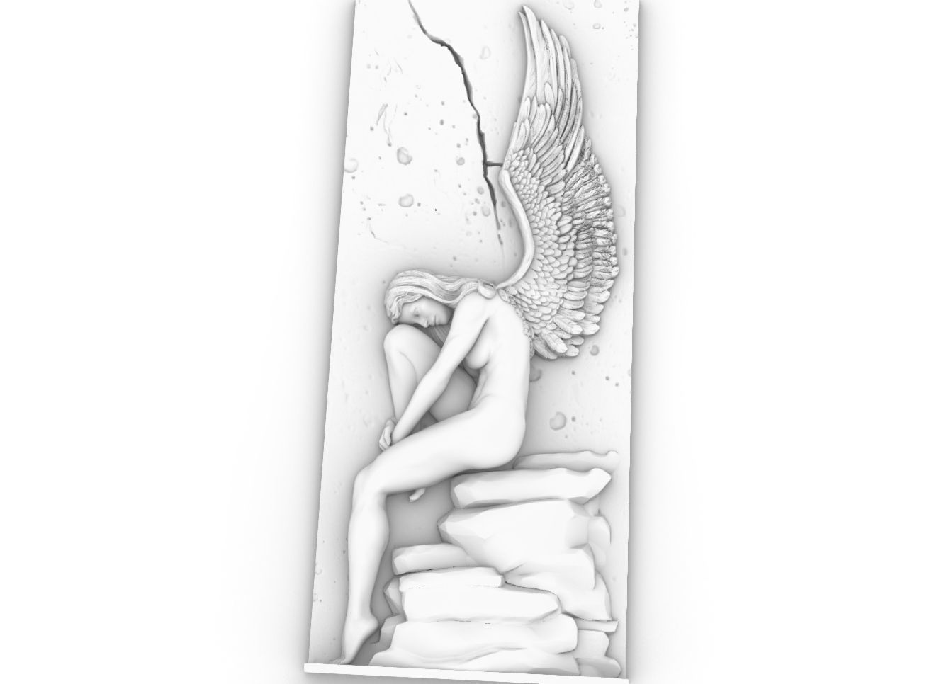 angel female Bas Relief 3D print model_8
