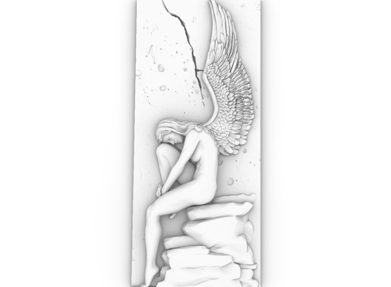 angel female Bas Relief 3D print model_9