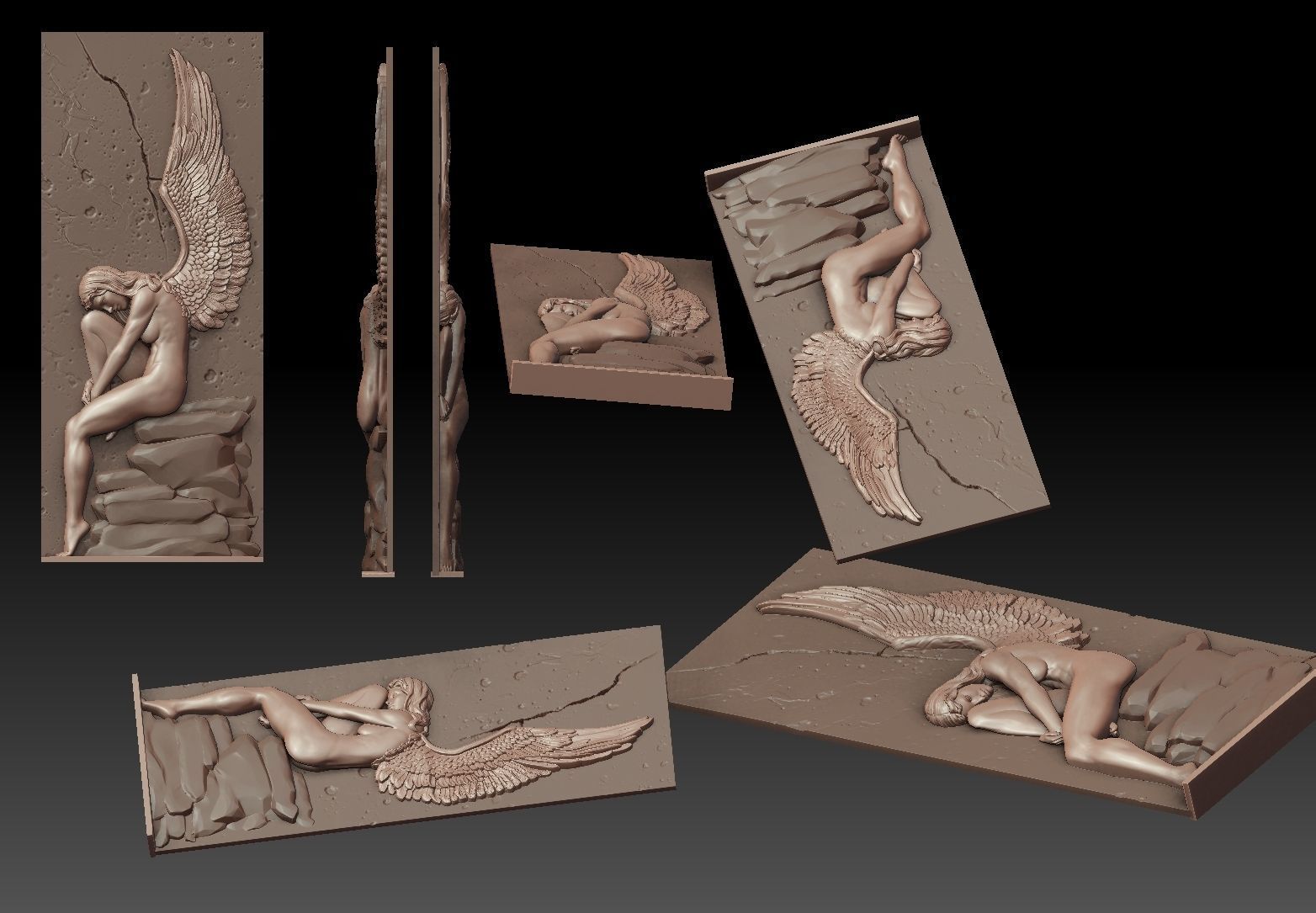 angel female Bas Relief 3D print model_7