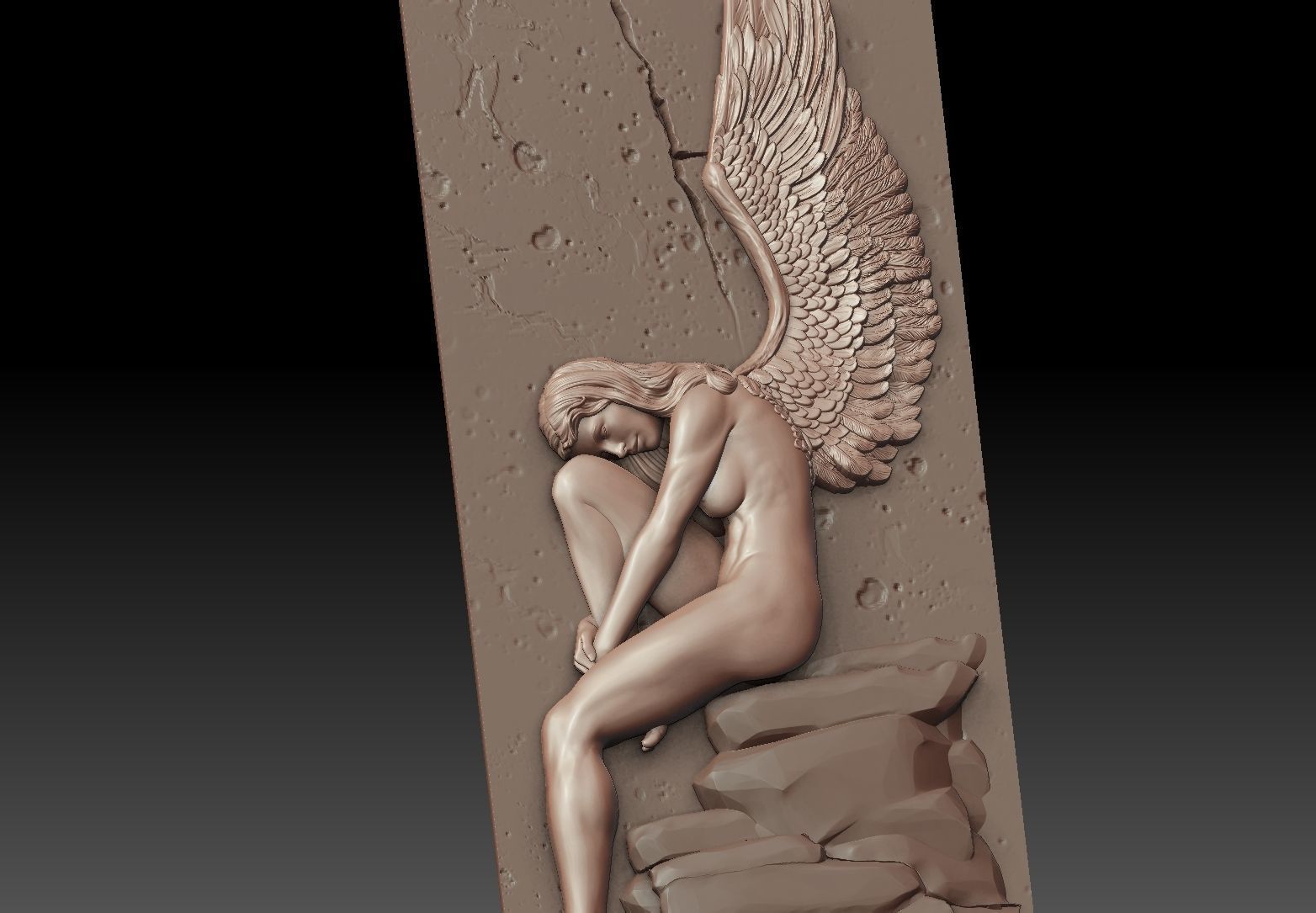 angel female Bas Relief 3D print model_4