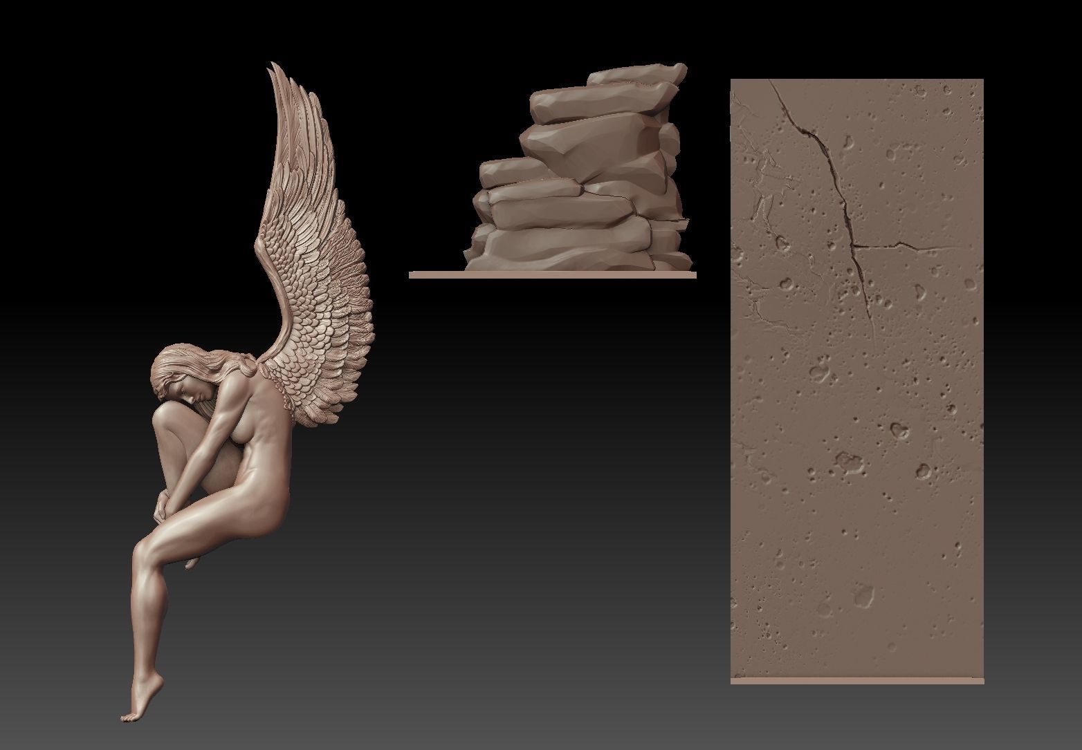 angel female Bas Relief 3D print model_5