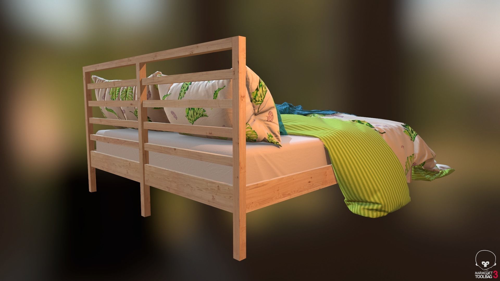 Low Poly bed model with PBR matkit Low-poly 3D model_11