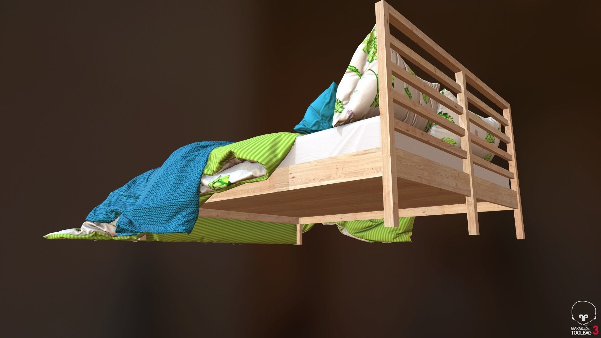 Low Poly bed model with PBR matkit Low-poly 3D model_9