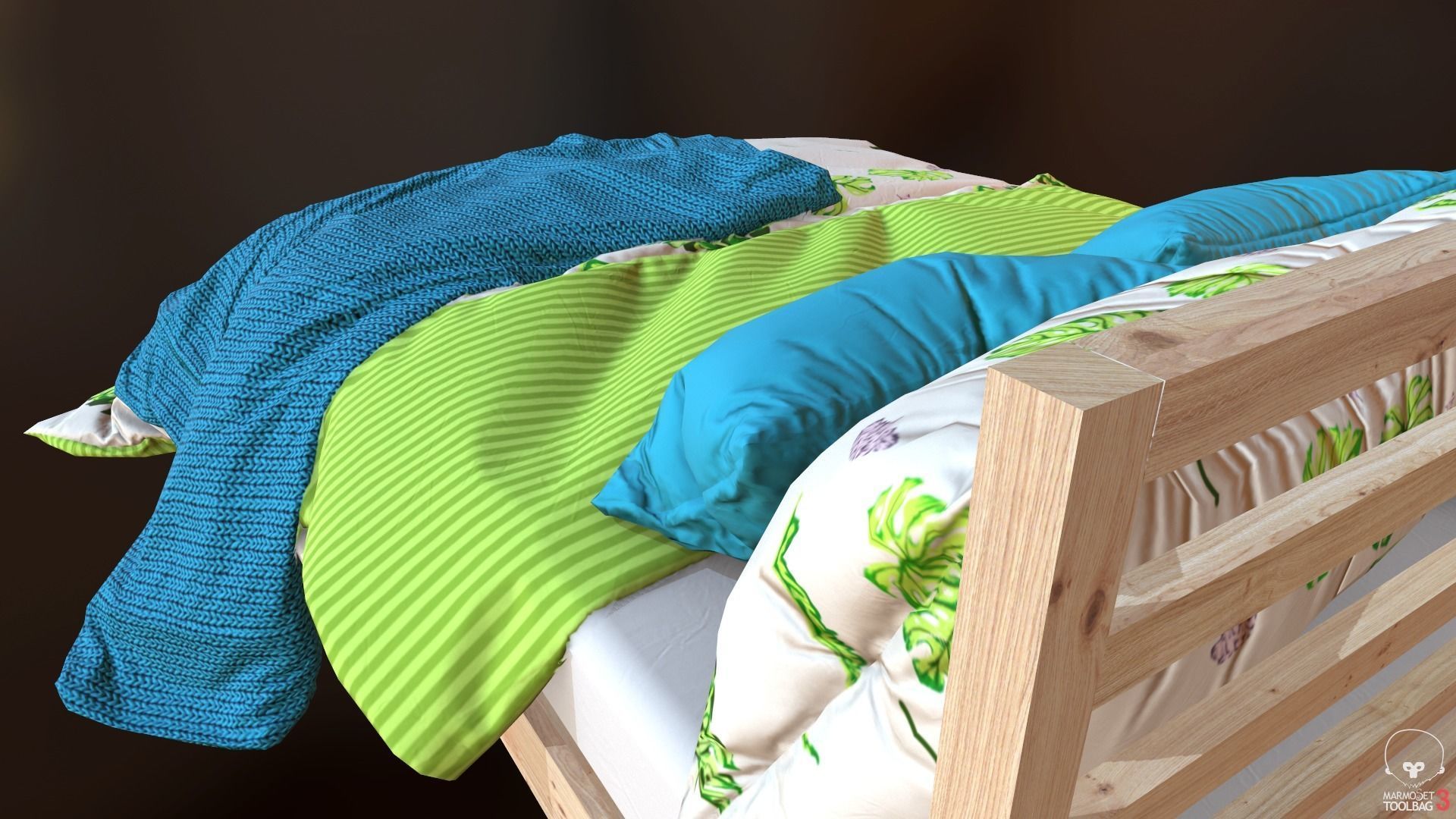 Low Poly bed model with PBR matkit Low-poly 3D model_21