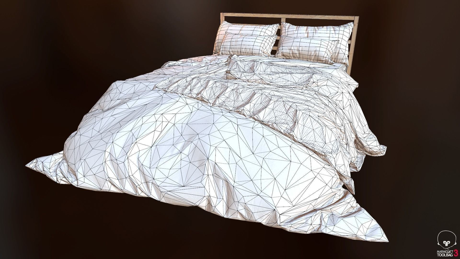 Low Poly bed model with PBR matkit Low-poly 3D model_6