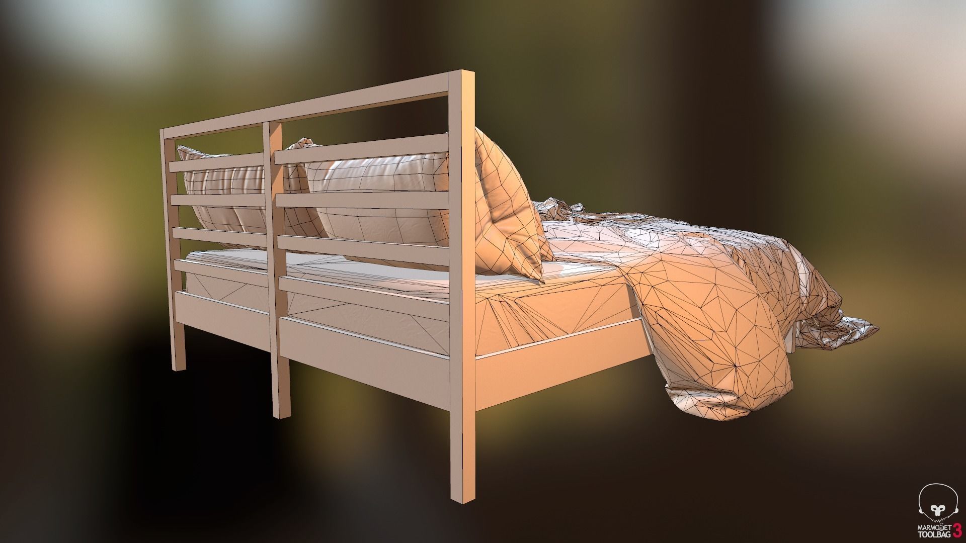 Low Poly bed model with PBR matkit Low-poly 3D model_12