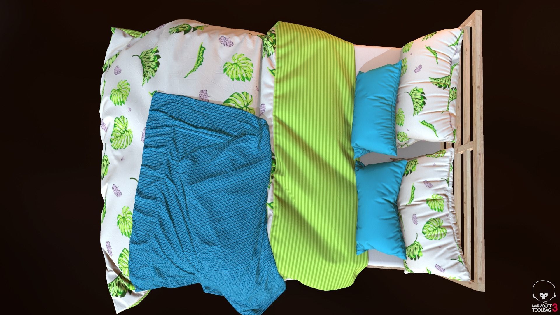 Low Poly bed model with PBR matkit Low-poly 3D model_17