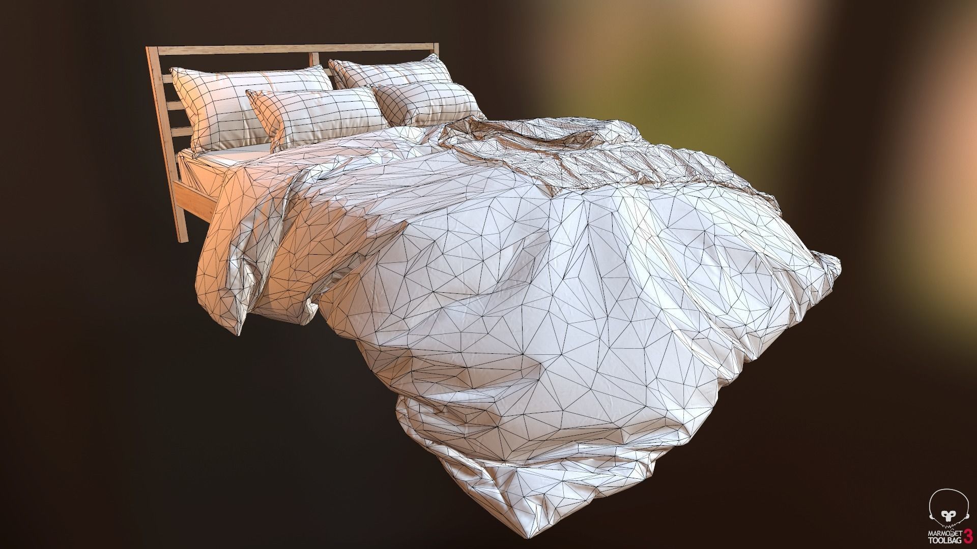 Low Poly bed model with PBR matkit Low-poly 3D model_4