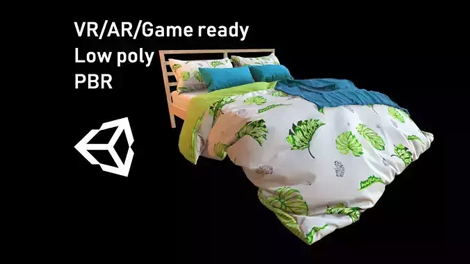 Low Poly bed model with PBR matkit Low-poly 3D model