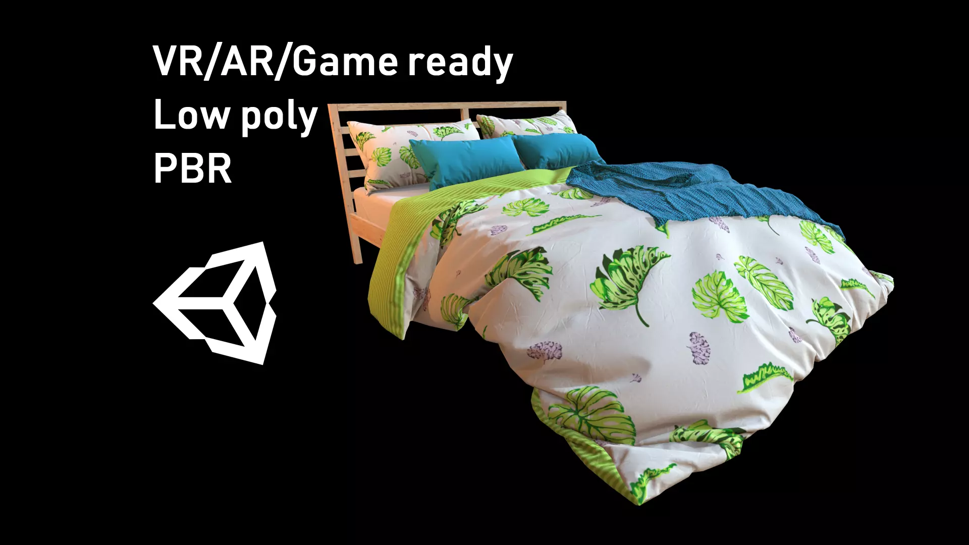Low Poly bed model with PBR matkit Low-poly 3D model_0