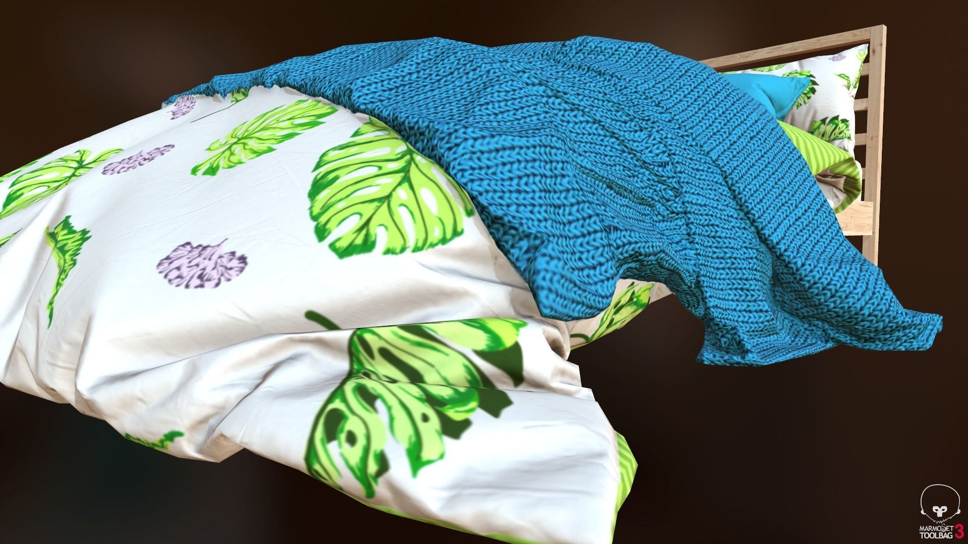 Low Poly bed model with PBR matkit Low-poly 3D model_19