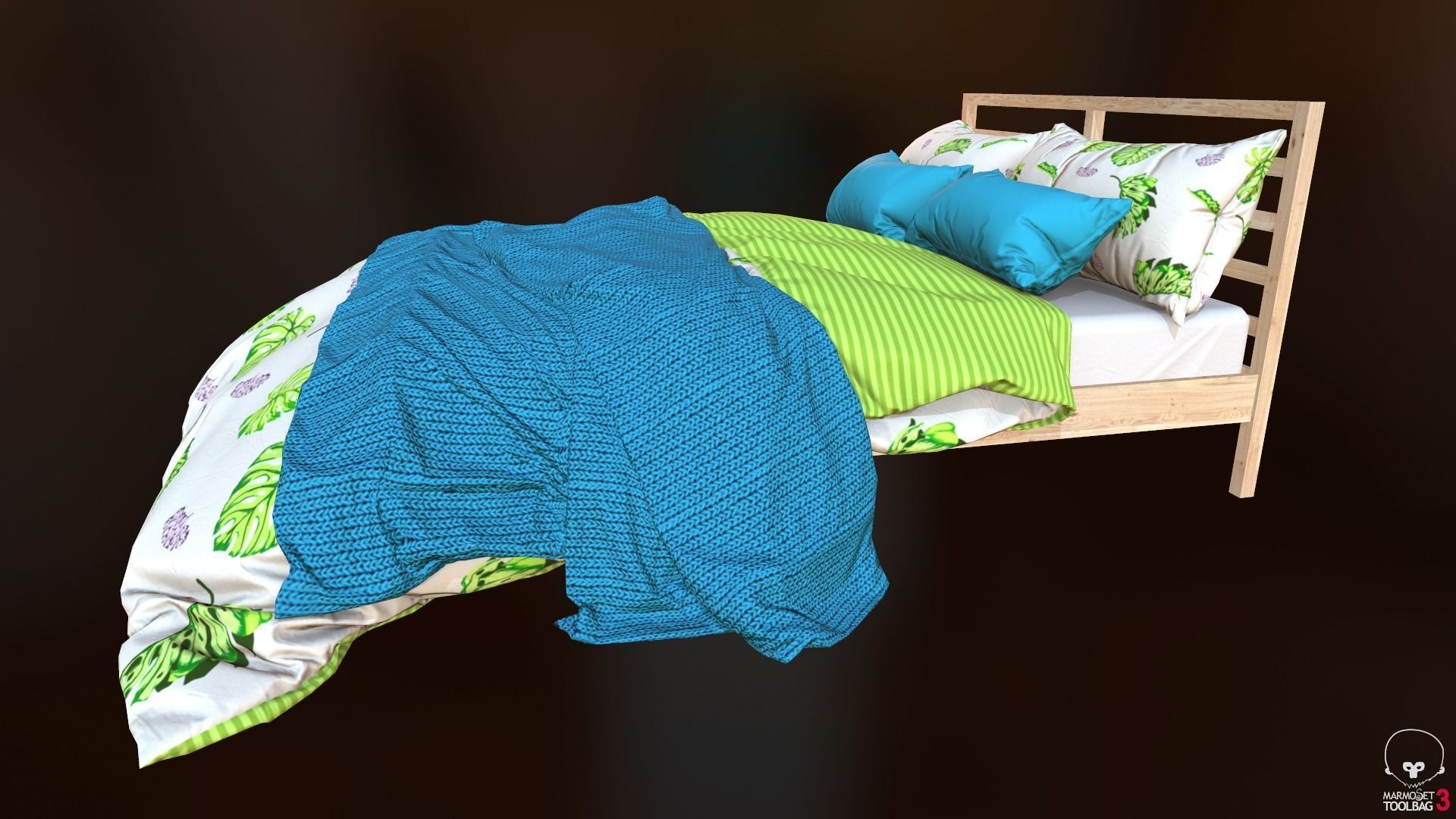 Low Poly bed model with PBR matkit Low-poly 3D model_7